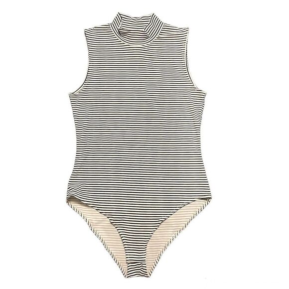 Blue Striped Mock Neck Bodysuit - Picture 1 of 2